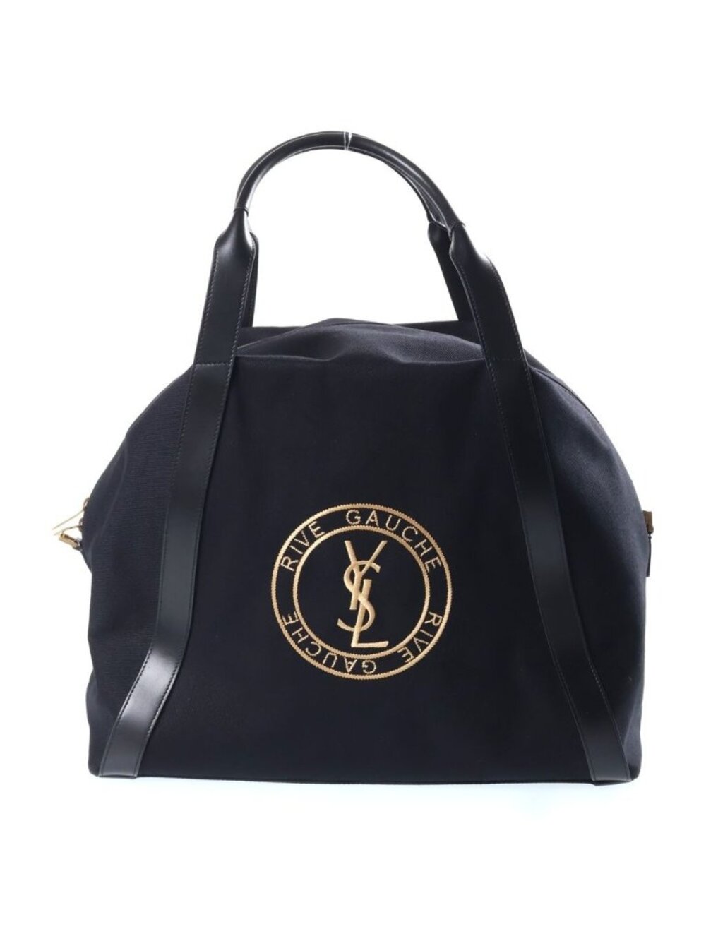 Saint Laurent Paris Rive Gauche 2-Way Bowling Bag Black Leather Canvas Gold